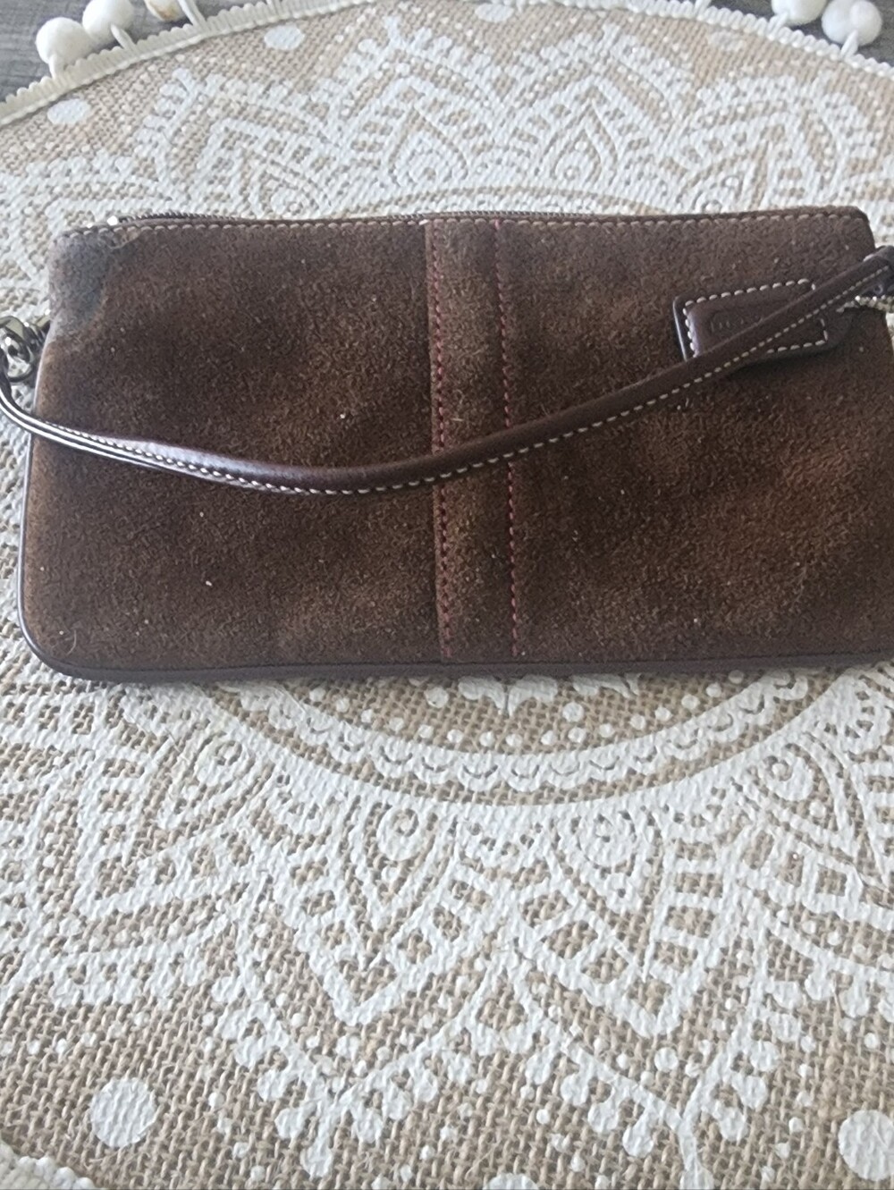 VINTAGE Coach Brown Suede Wristlet with Pink Trim and Gold Turn-Lock GUC - Picture 2 of 5
